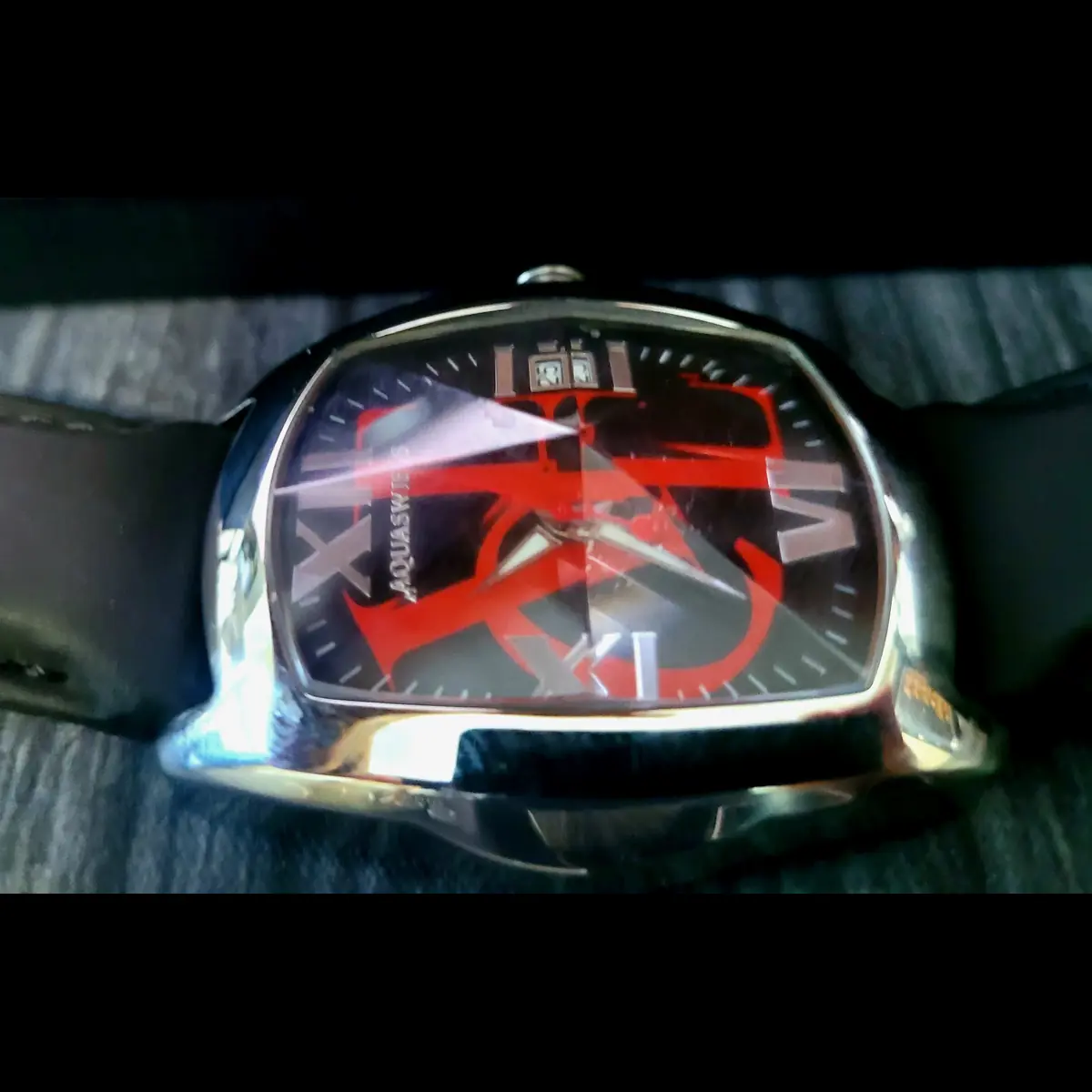 Rare Aquaswiss Mens Red Ice Prism Crystal Swiss Date Watch - Image 2
