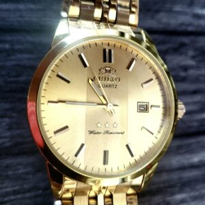 Vintage Japan Orient 3 Star Mens Watch Gold Dial Gold Band