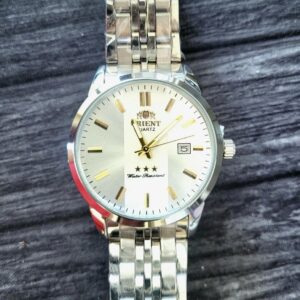 Vintage Japan Orient 3 Star Mens Silver Watch Silver Dial