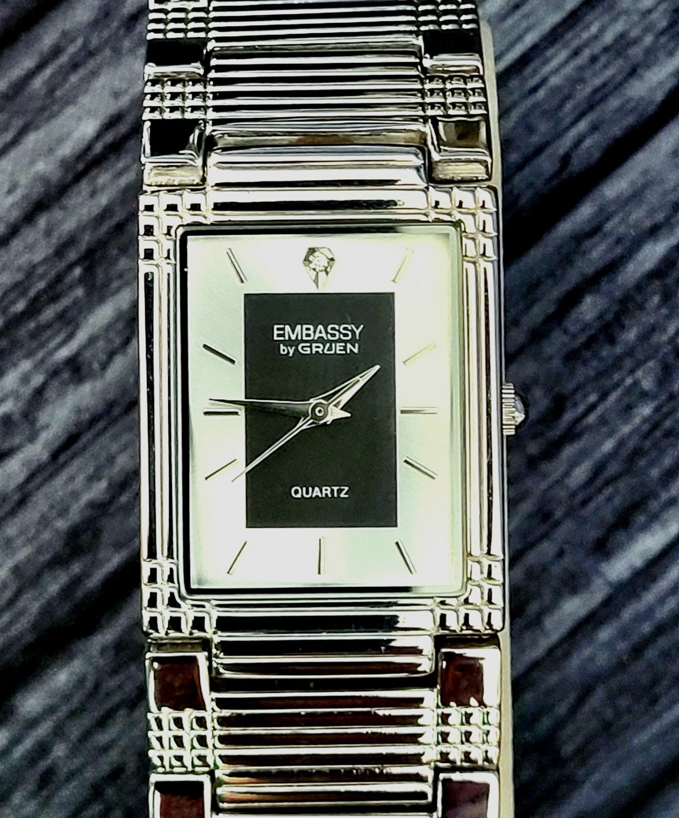 Rare Gruen Embassy Diamond Mens Retro Tank Watch Box Papers