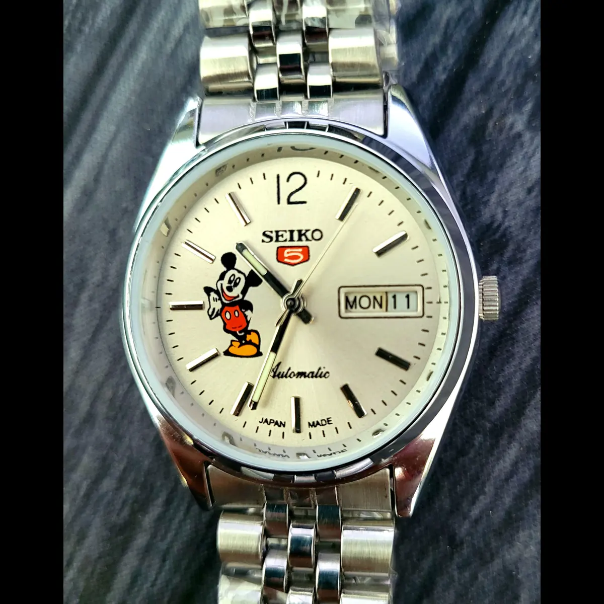 Vintage Seiko-5 17j Automatic Mickey Dial Mens Watch Exb Mod