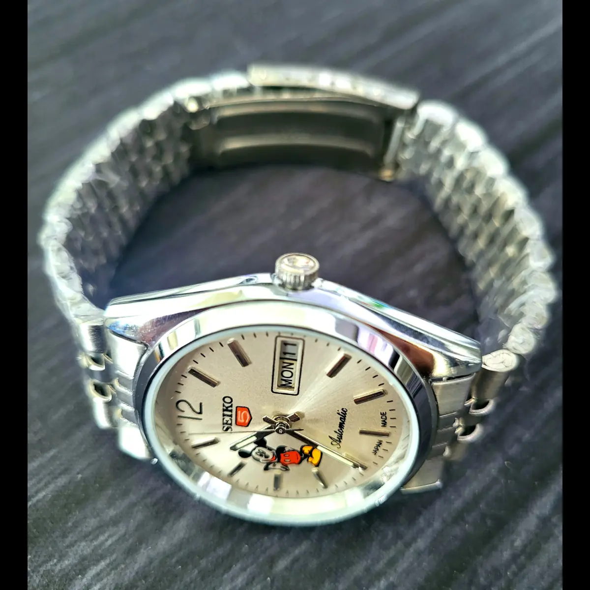 Vintage Seiko-5 17j Automatic Mickey Dial Mens Watch Exb Mod - Image 2