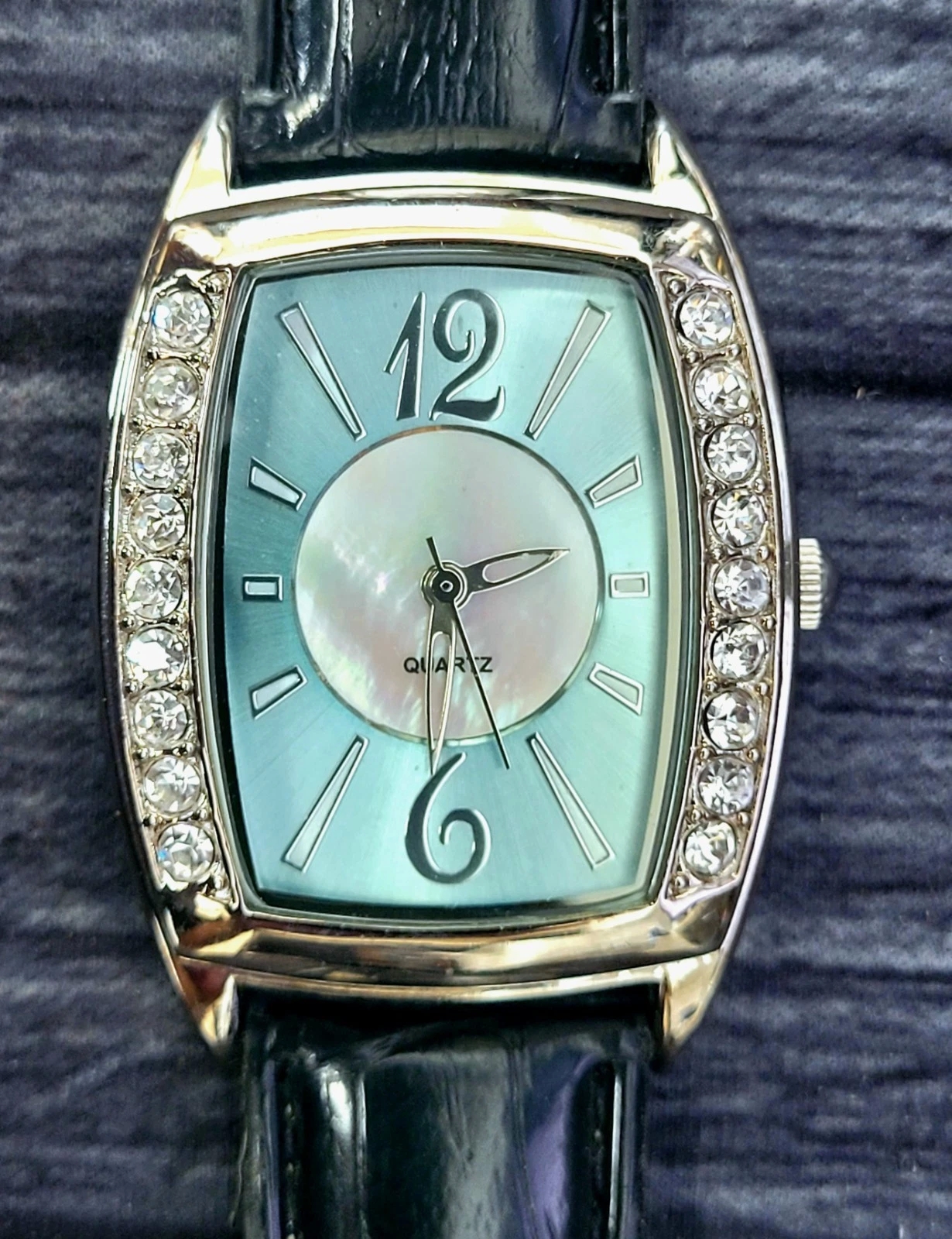 Elgin Blue 30x36 Barrel Tank Mop Dial Gem Stone Dress Watch