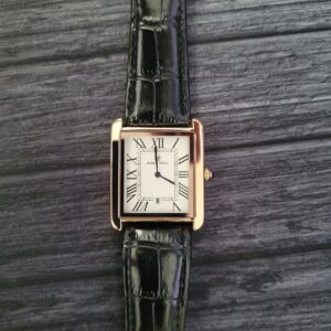 Pablo Raez 40mm Mans Size Tank Swiss Style Watch Rose Gold Stylish Black Band