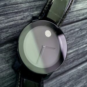Rare Model Movado Bold Mens Patent Leather Black Dial Watch