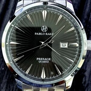 New Vintage Pablo Raez 40mm Mens Slv Blk Steel Presage Watch