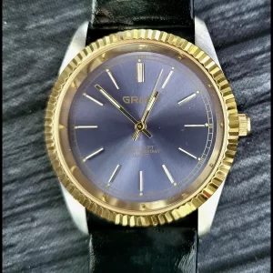 Rare Gruen 2 Tone Mens Dress Watch Satin Dial Fluted Bezel