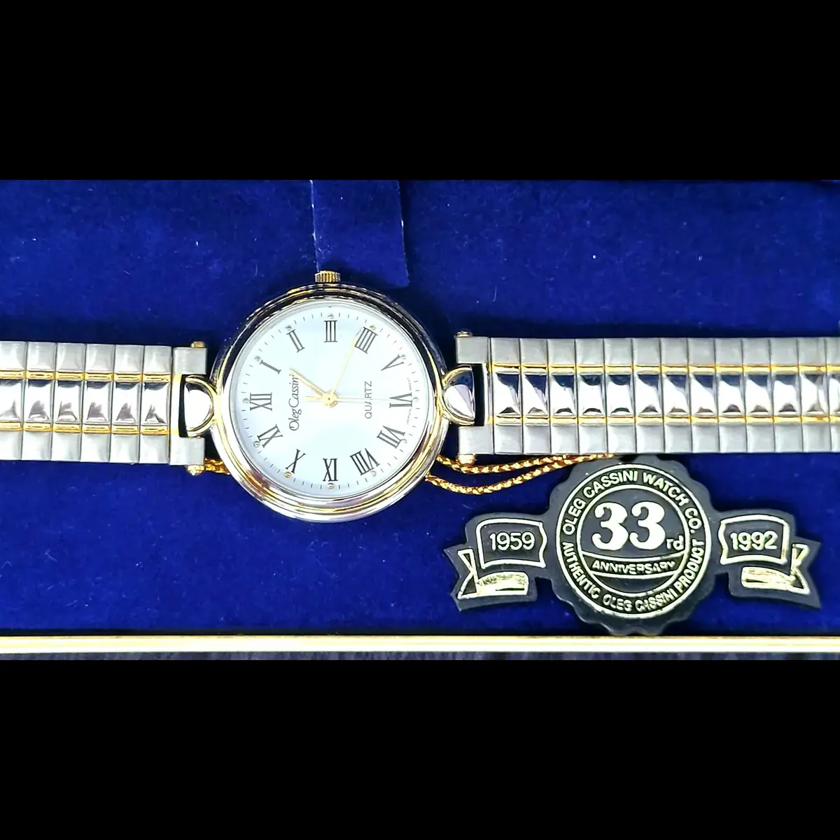 Vintage Rare Oleg Cassini 33rd Annv Mens Watch W Box-Papers - Image 6