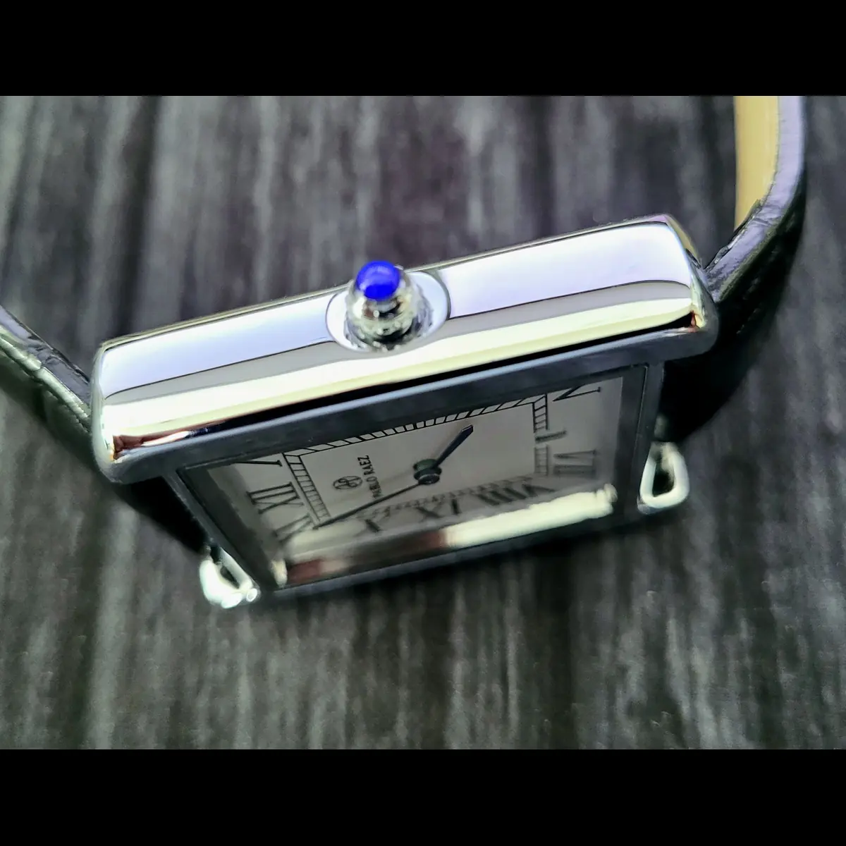 Pablo Raez Mens Silver Tank Swiss Style Watch 40mm Large - Image 2