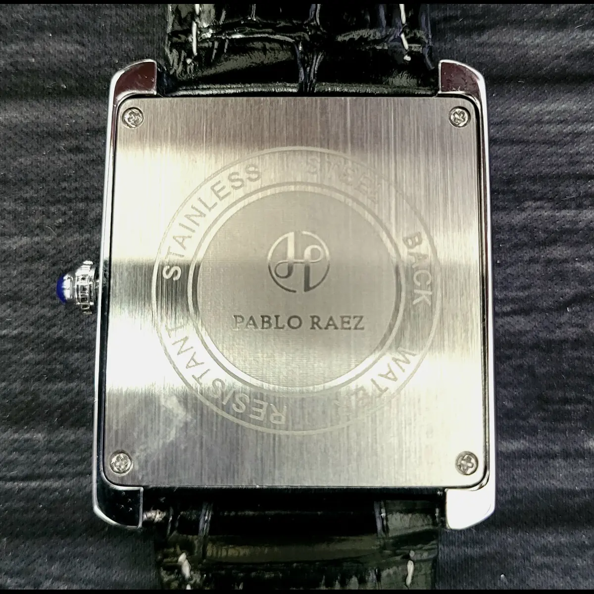 Pablo Raez Mens Silver Tank Swiss Style Watch 40mm Large - Image 3