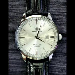 New Vintage Pablo Raez 40mm Mens Slv Wht Blk leather Presage Watch