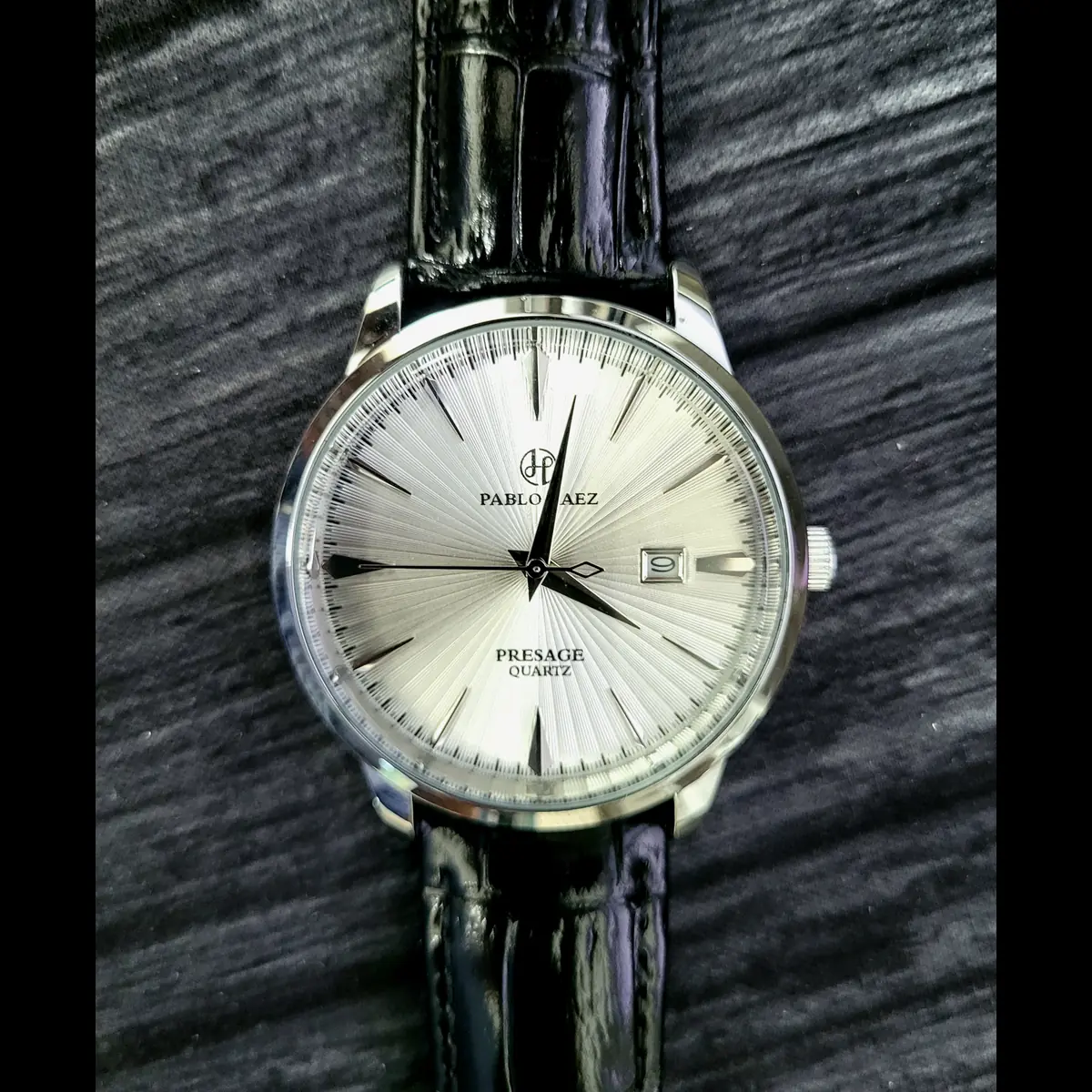 New Vintage Pablo Raez 40mm Mens Slv Wht Blk leather Presage Watch - Image 6