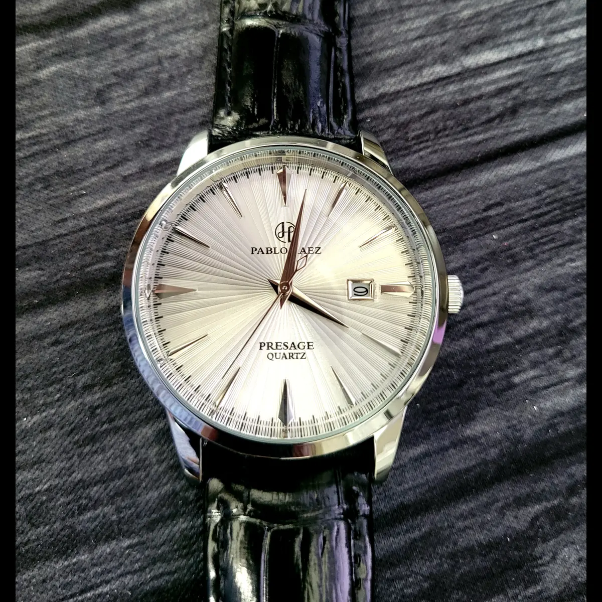 New Vintage Pablo Raez 40mm Mens Slv Wht Blk leather Presage Watch - Image 2