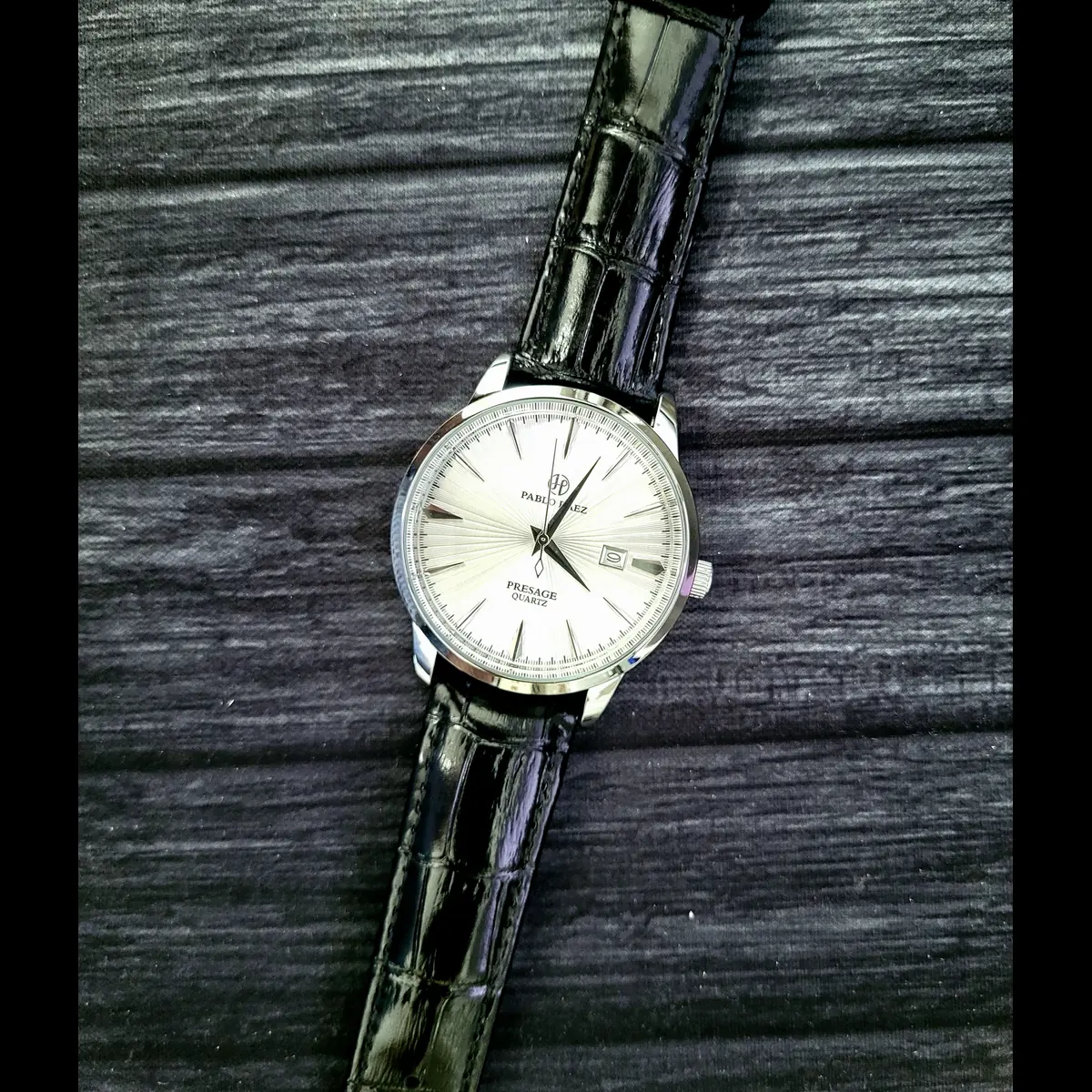 New Vintage Pablo Raez 40mm Mens Slv Wht Blk leather Presage Watch - Image 5