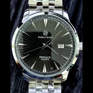 New Vintage Pablo Raez 40mm Mens Slv Blk Steel Presage Watch