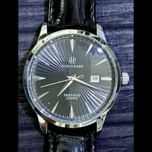 New Vintage Pablo Raez 40mm Mens Slv Blk Blk Lthr Presage Watch