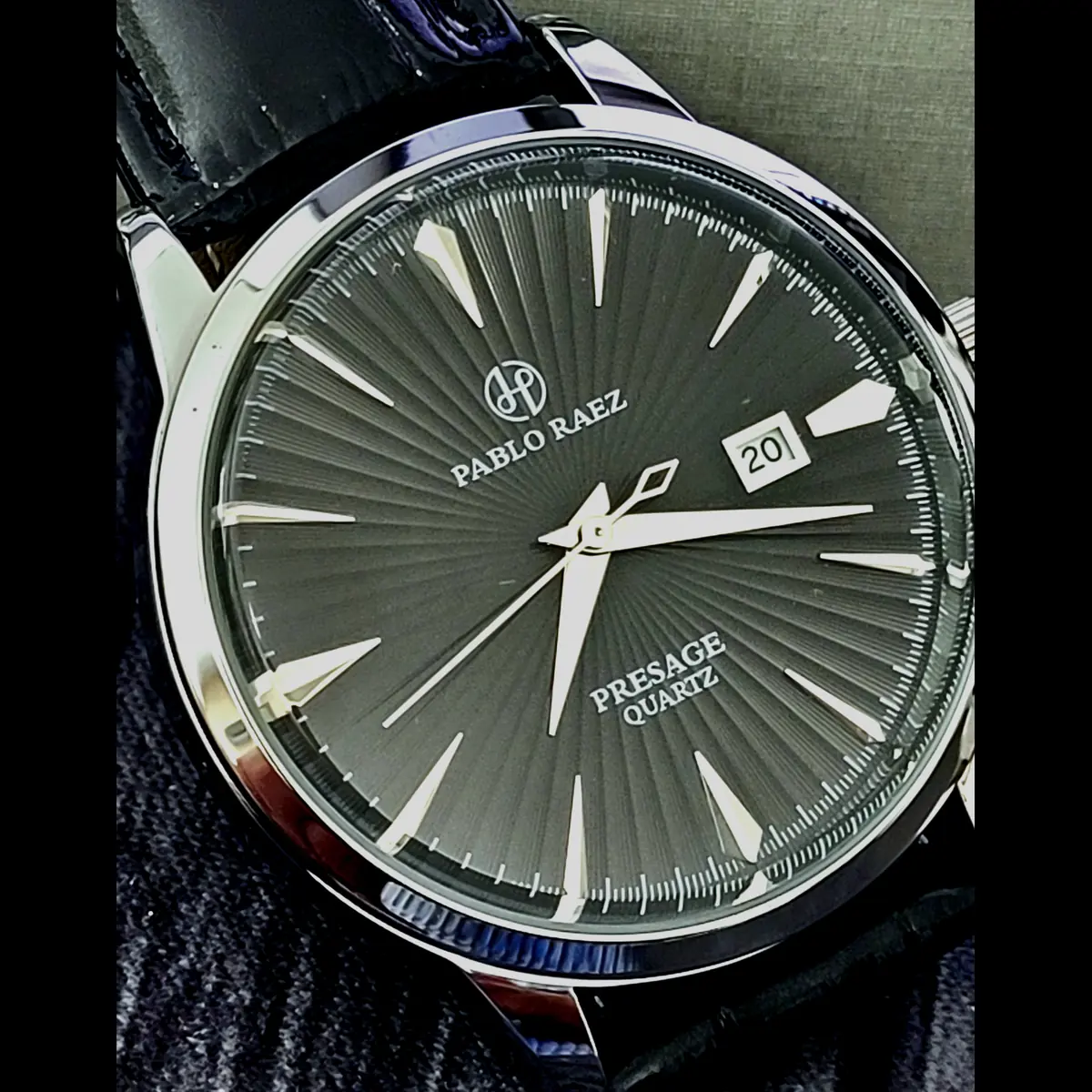 New Vintage Pablo Raez 40mm Mens Slv Blk Blk Lthr Presage Watch - Image 7