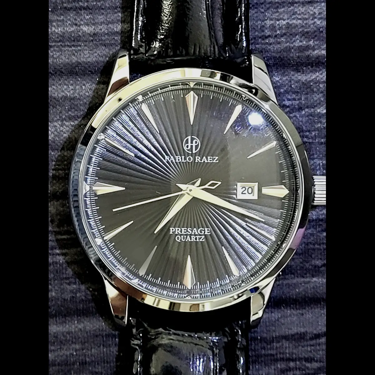 New Vintage Pablo Raez 40mm Mens Slv Blk Blk Lthr Presage Watch - Image 2