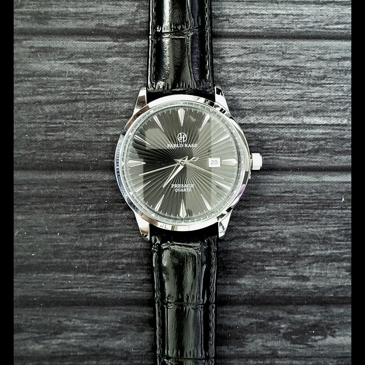 New Vintage Pablo Raez 40mm Mens Slv Blk Blk Lthr Presage Watch - Image 3