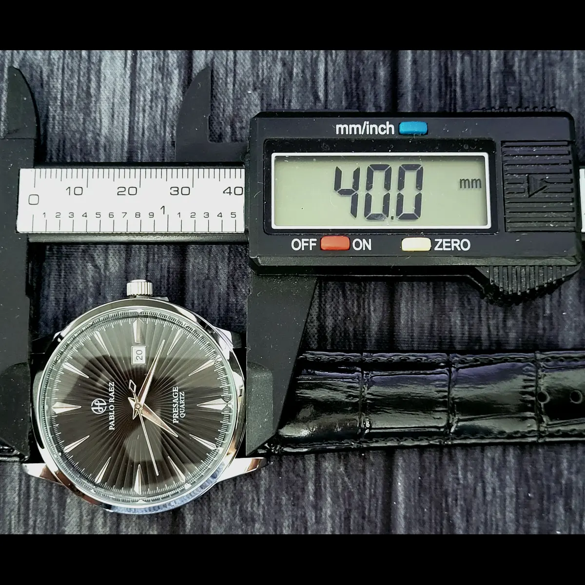 New Vintage Pablo Raez 40mm Mens Slv Blk Blk Lthr Presage Watch - Image 4