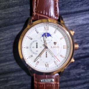 Vintage Nos Lige Mens Chronograph Moon Phase Watch L8932