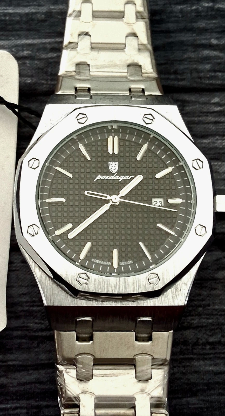 Rare Silver Poedagar Royal Diver Guilloché Dial Mens Watch