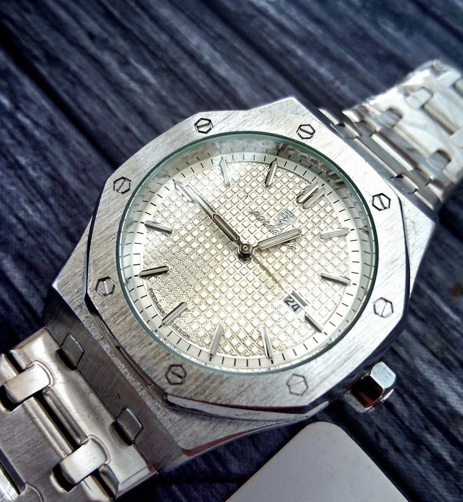 Rare Poedagar Royal Diver White Guilloché Dial Mens Watch