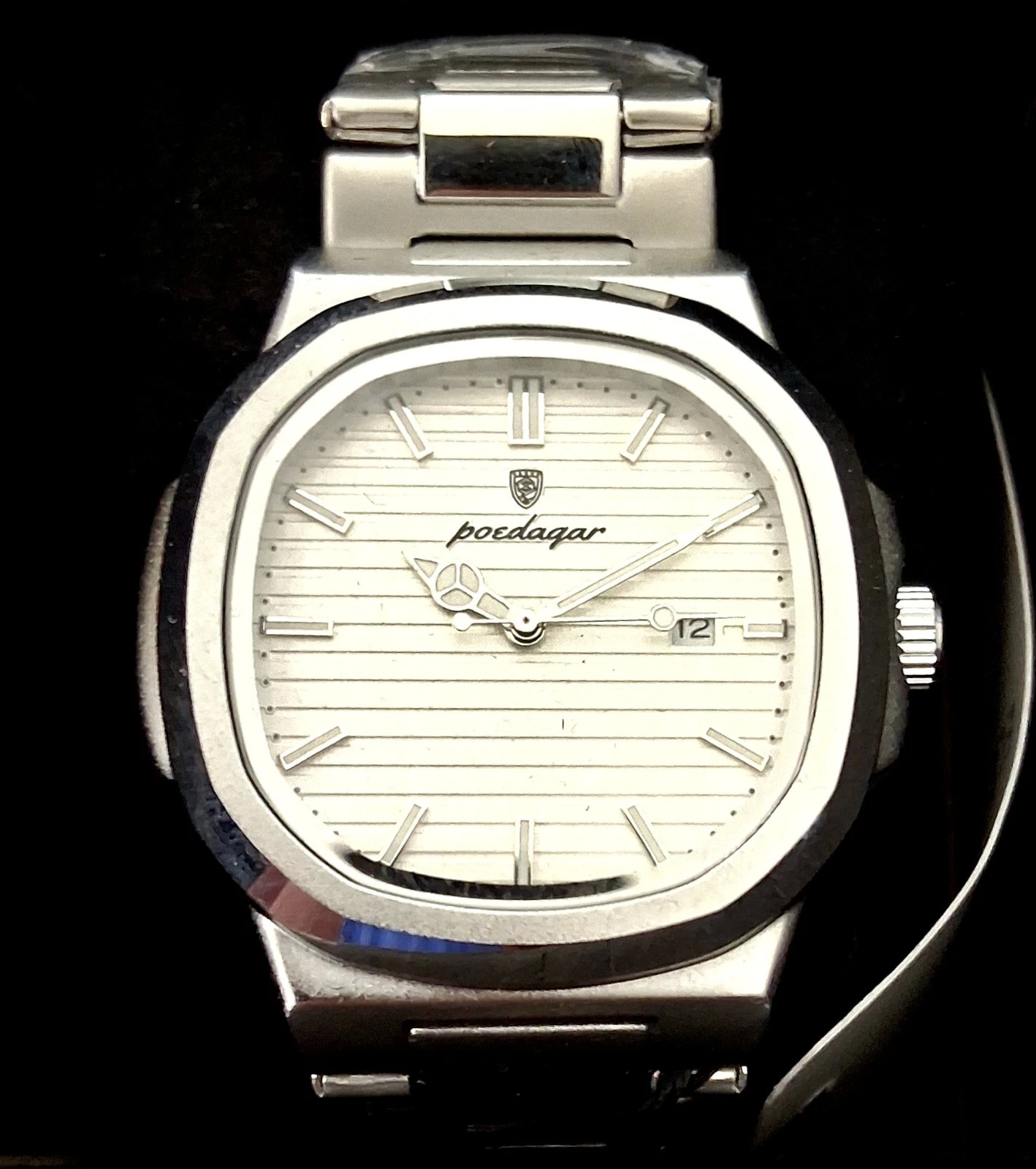 Vintage Poedagar Nautilis White Guilloché Dial Mens Watch