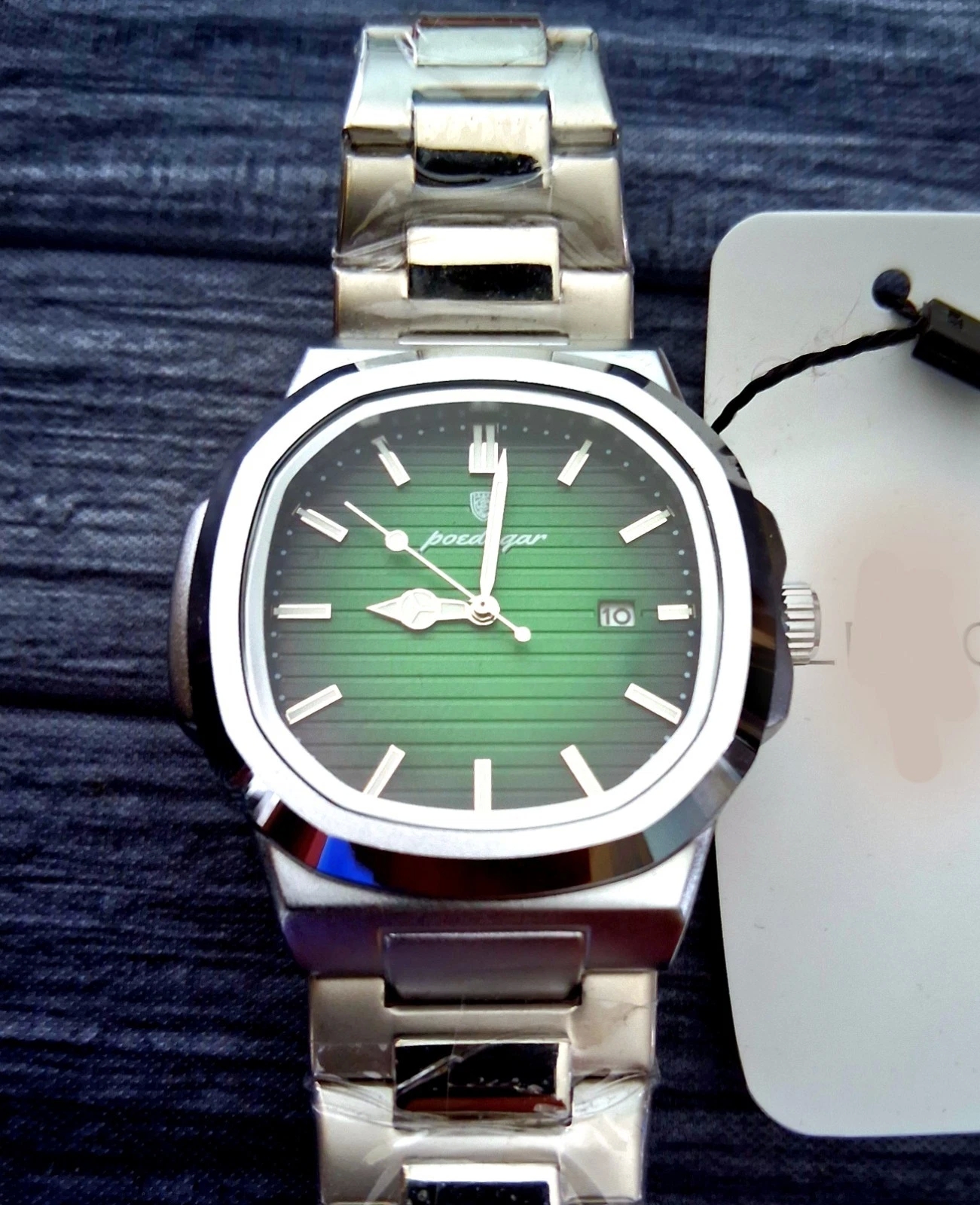 Vintage Poedagar Nautilis Green Guilloché Dial Mens Watch