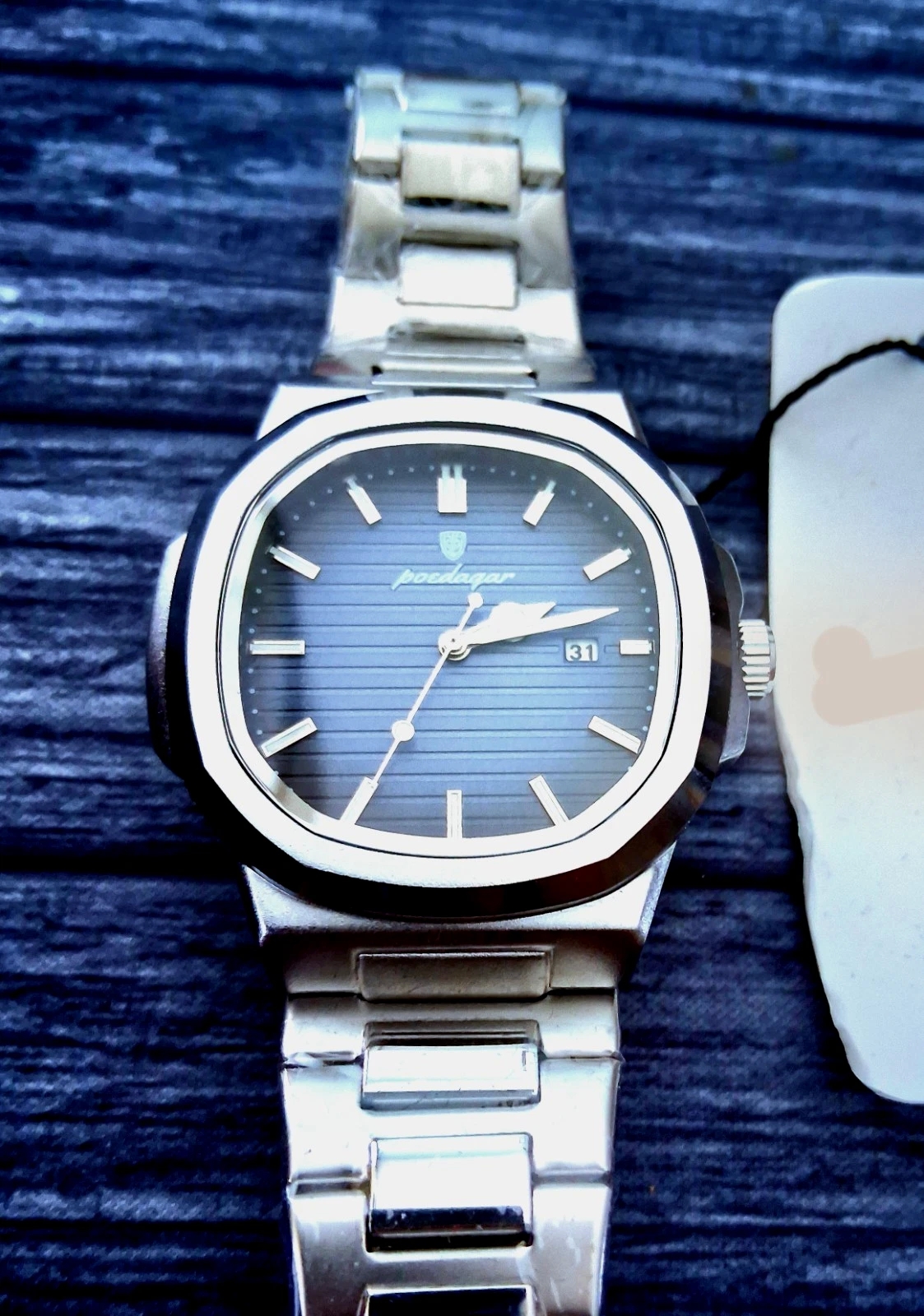 Vintage Poedagar Nautilis Blue Guilloché Dial Mens Watch