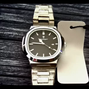 Vintage Poedagar Nautilis Black Guilloché Dial Mens Watch