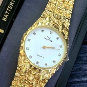 Vintage Waltham Diamond Dial Gold Nugget Watch Box & Papers