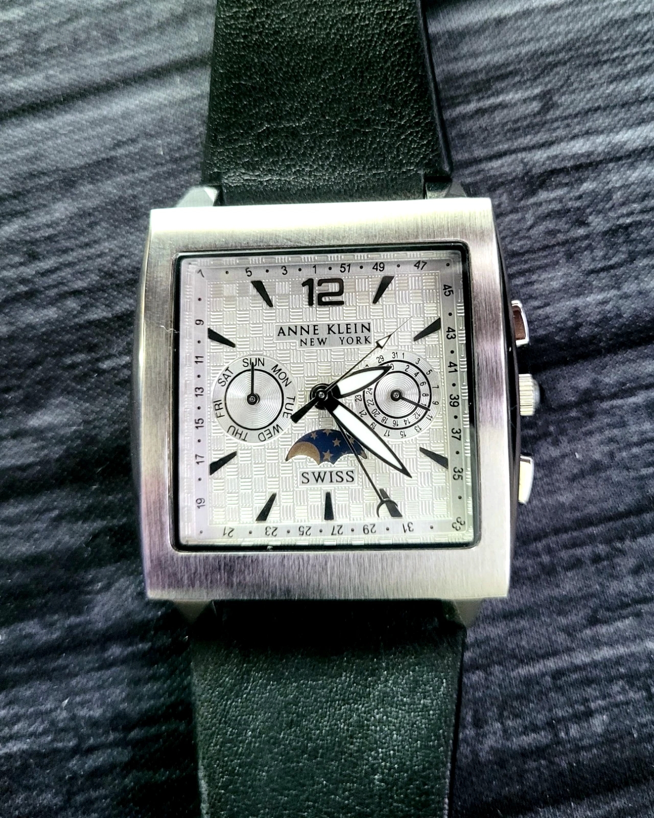 Rare Anne Klein 12/1051 766BS Moon Phase Day Date Mens Watch