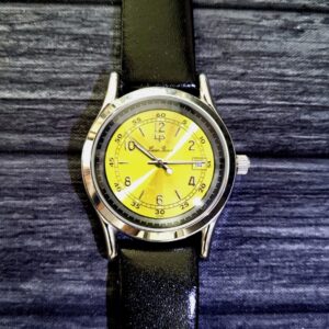 Very Rare Yellow Dial Lucien Piccard Mens Date Dress Watch