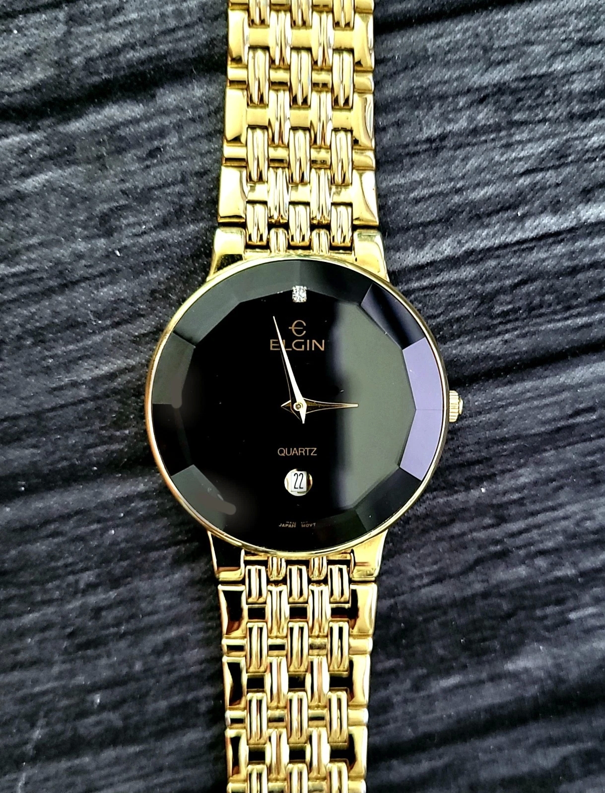 Rare Unisex Elgin Diamond Dial Faceted Crystal Dress Watch