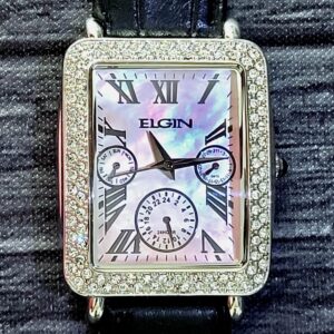 Rare Vintage Elgin Pink Abalone Dial Gem Bezel Dress Watch