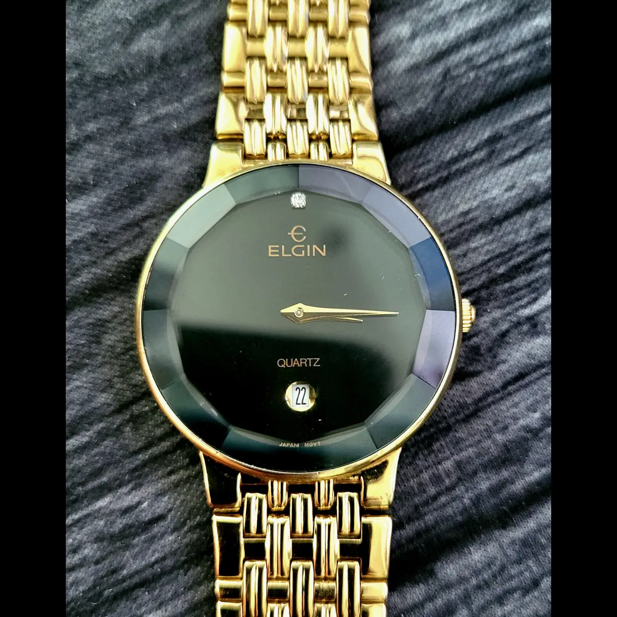 Rare Unisex Elgin Diamond Dial Faceted Crystal Dress Watch