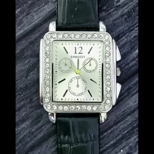 Rare Vintage Gruen Embassy Satin Dial Gem Bezel Dress Watch