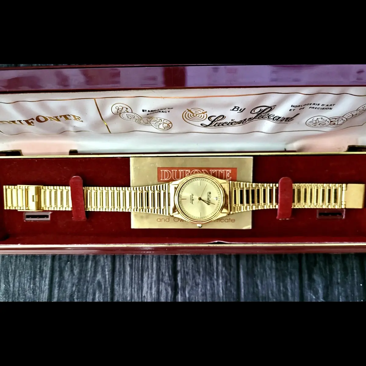 Vintage Rare Diamond Dial Dufonte Lucien Piccard Mens Watch - Image 4