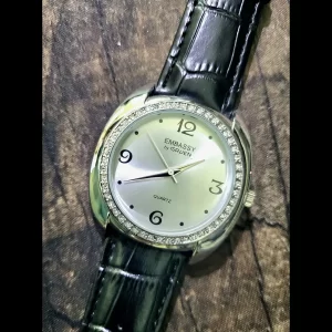 Rare Paved Bezel Gruen Embassy Retro Mens Satin Dial Watch