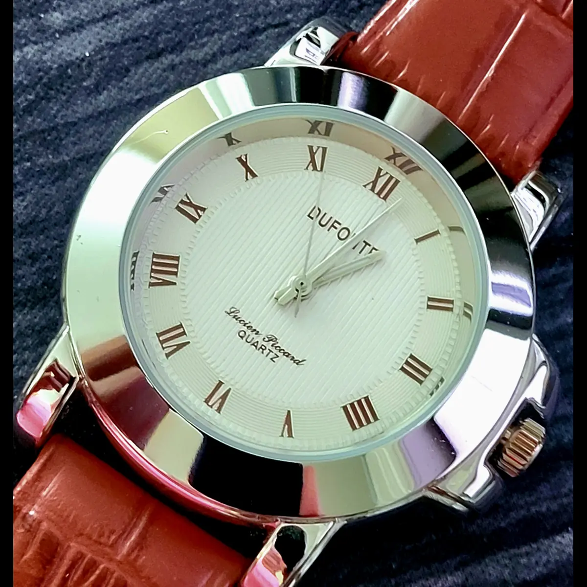 Vintage Lucien Piccard Dufonte Roman Guilloche Men's Watch