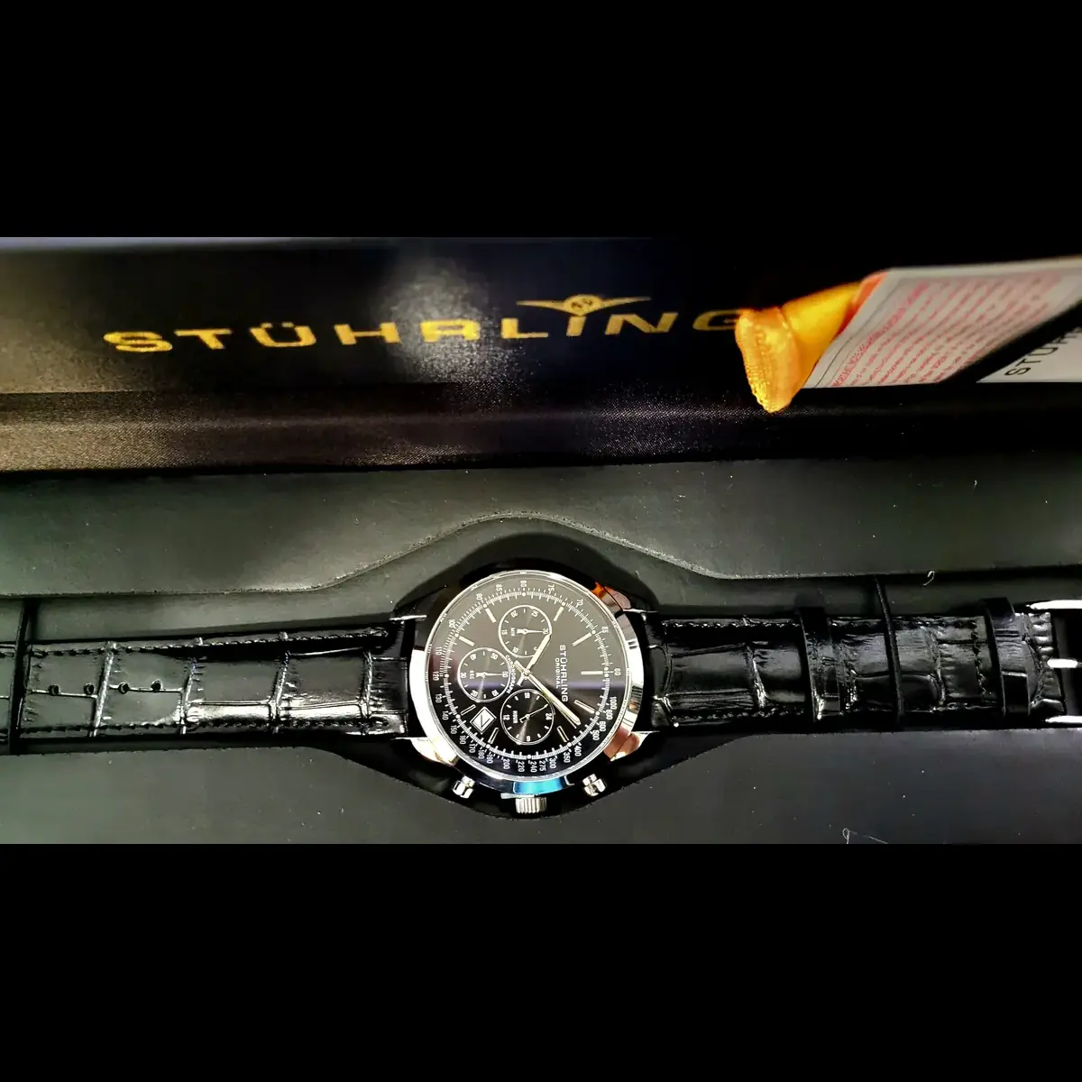 New Stuhrling Monaco Quartz Chronograph Date Black Mens Watch - Image 4