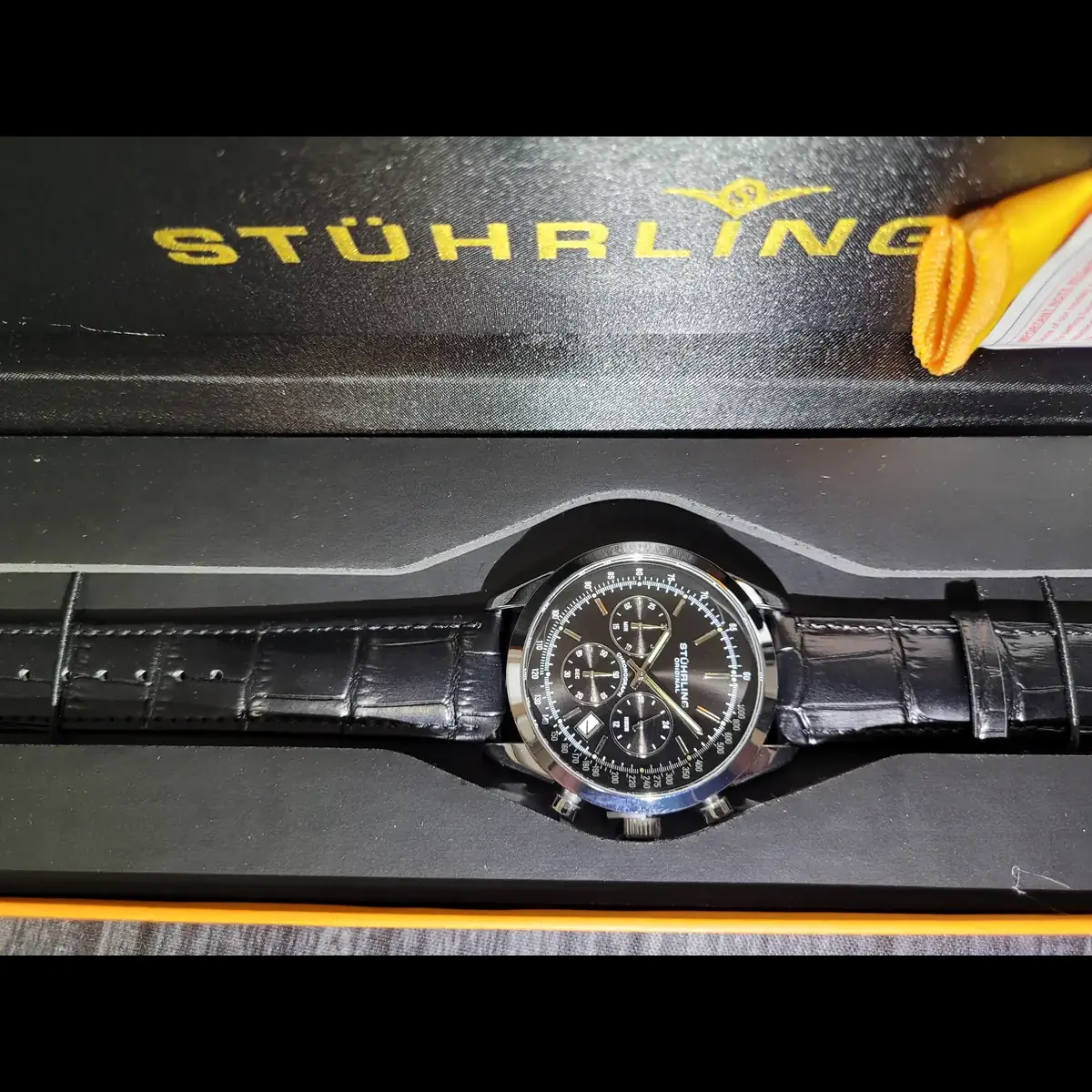 New Stuhrling Monaco Quartz Chronograph Date Black Mens Watch - Image 3