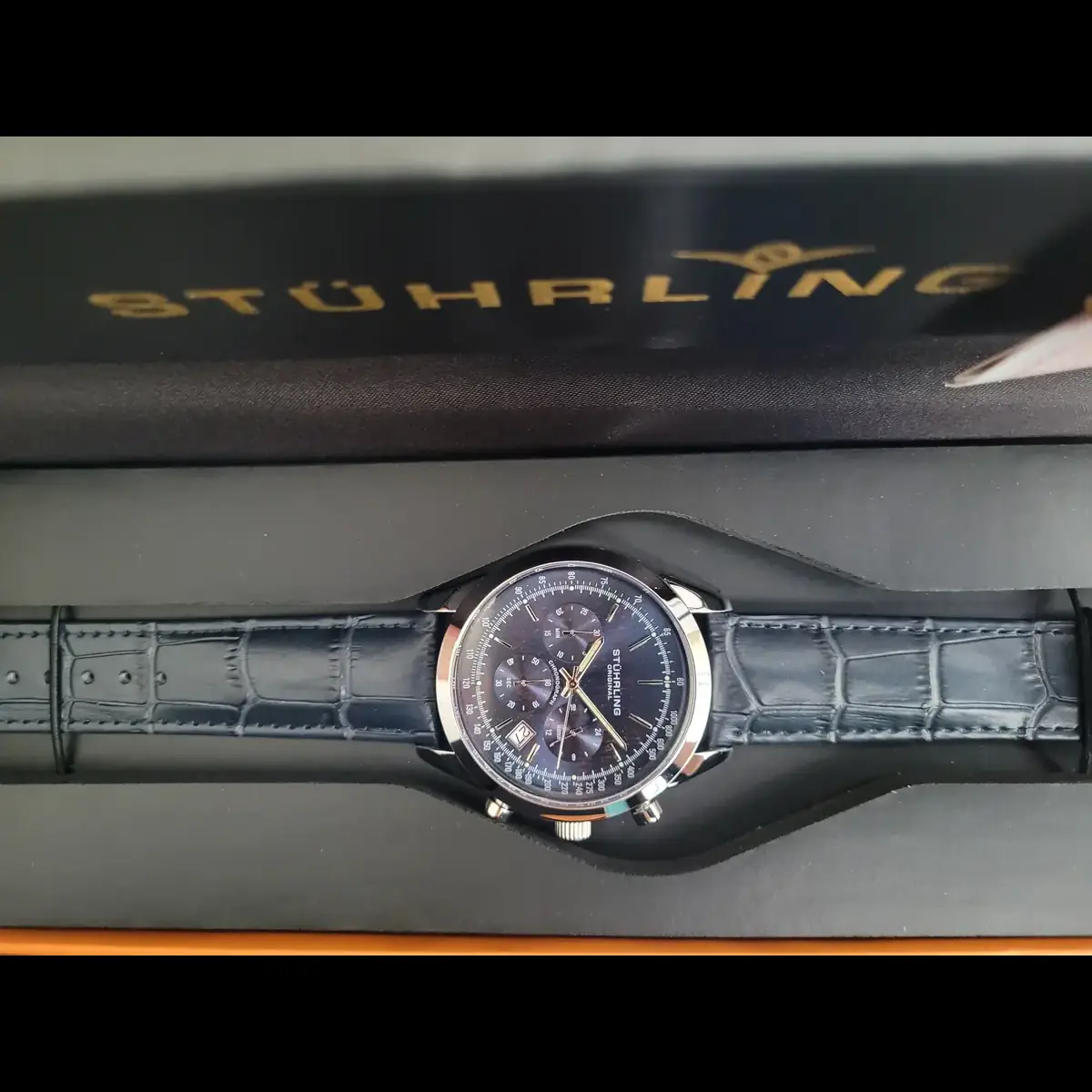 New Stuhrling Monaco Quartz Chronograph Date Blue Mens Watch - Image 3
