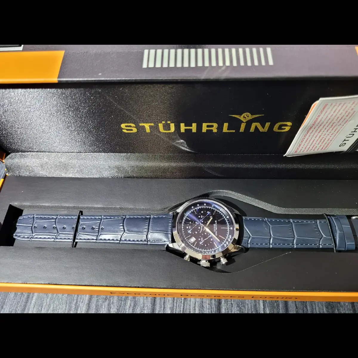 New Stuhrling Monaco Quartz Chronograph Date Blue Mens Watch - Image 5