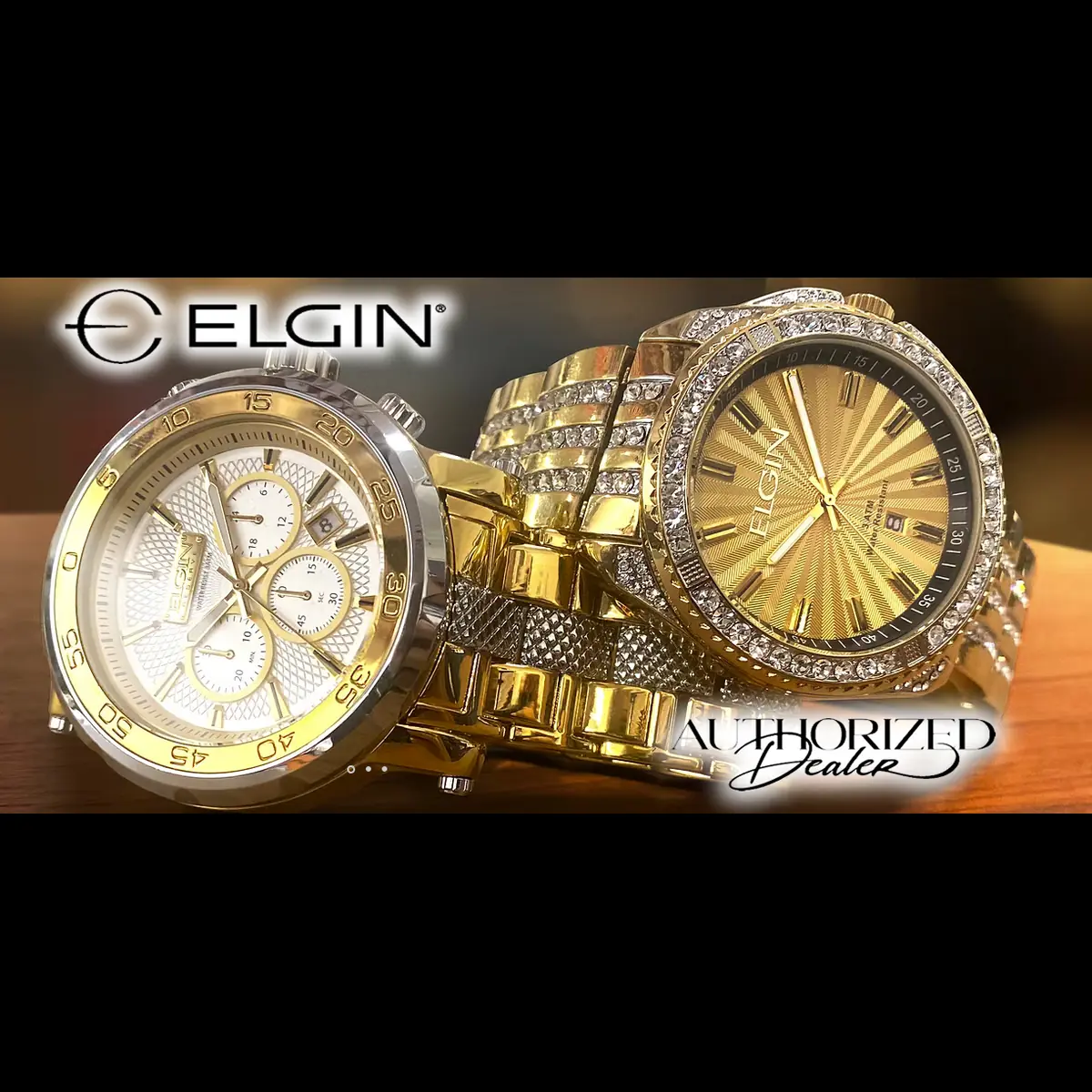 Rare Diamond Paved Bezel Mens Watch Elgin Authorized Dealer - Image 5
