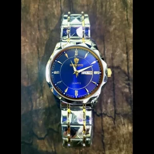 Mens Executive Diamond Day Date Watch Blue Satin Dial 2 Tone