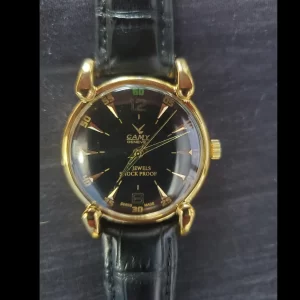 RARE Mechanical Swiss Camy Geneve Watch Serviced Gld Blk Blk