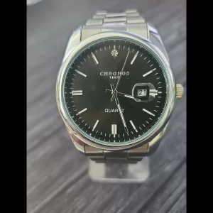 Vintage Chronos Men's Date Watch Black Burst Diamond Dial