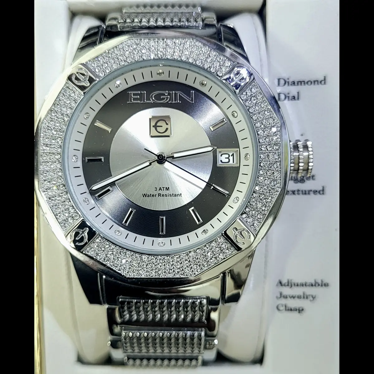 Rare Diamond Paved Bezel Mens Watch Elgin Authorized Dealer - Image 4